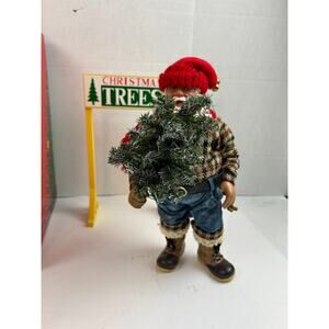 Possible Dreams Clothtique “Santa’s Tree Farm” Figurine with Tree & Sign 11”